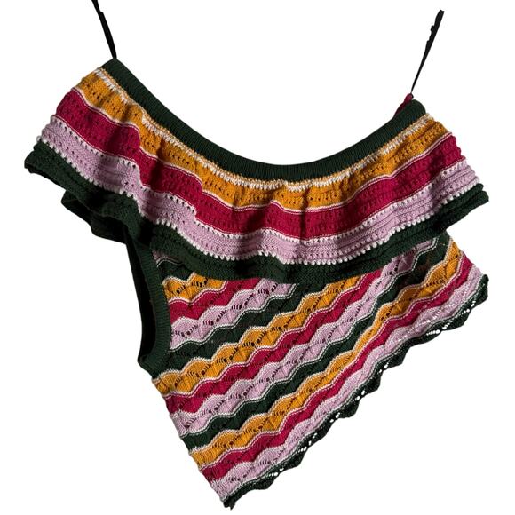 BCBGeneration Multicolor Chevron Stripe Crochet Knit One Shoulder Crop Top M - Picture 4 of 7